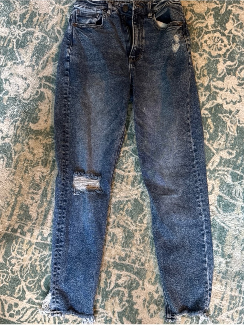 American Eagle Outfitters Dark Blue High-Rise Distressed Jeans